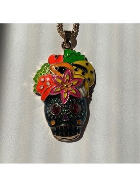 Betsey Johnson Skull Flower Rhinestone Necklace